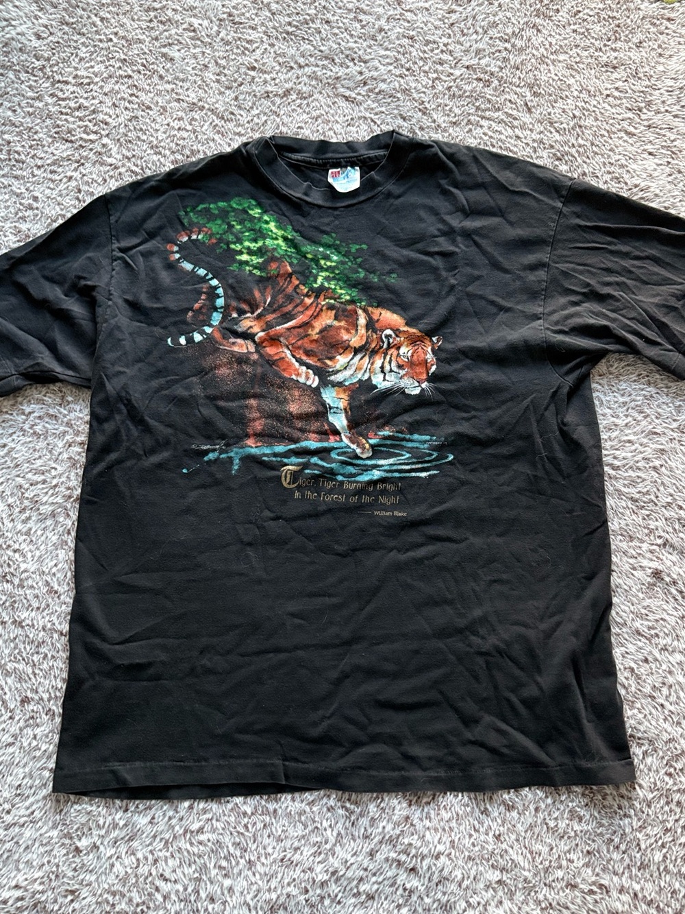 Vintage Hanes Black Tee with Tiger Detail
